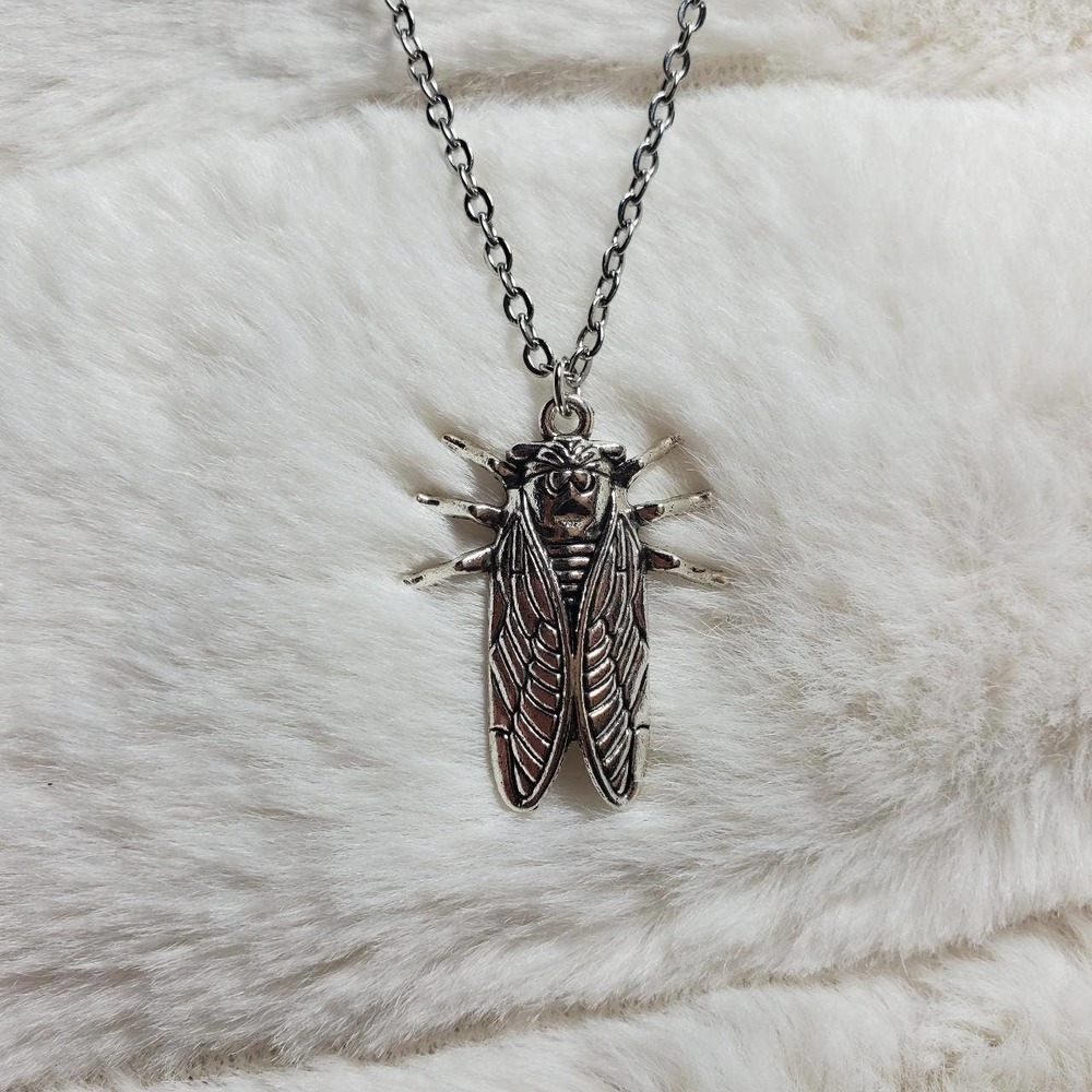 Silver Cicada Charm Bug Beetle Necklace